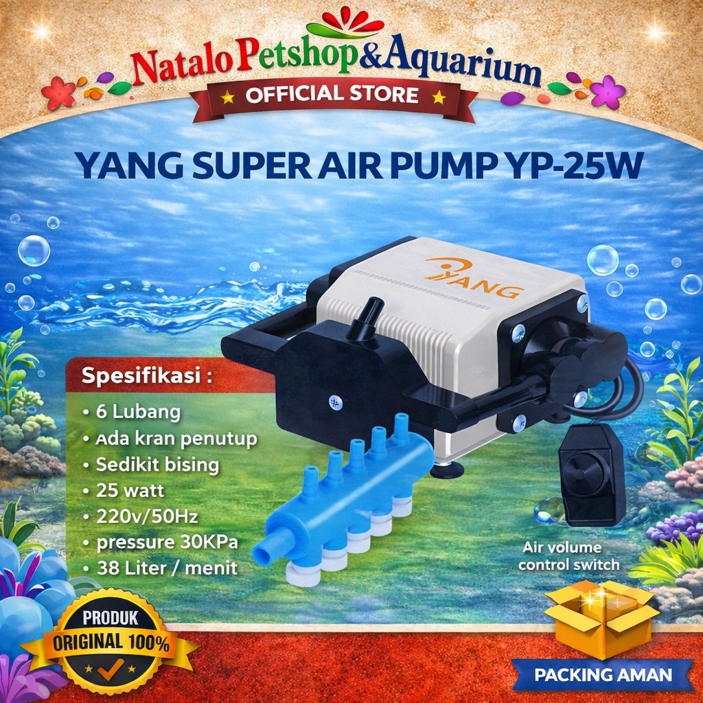 YANG YP-25W Super Air Pump - Mesin Pompa Udara YP 25W Aerator Aerasi Gelumbung Oksigen Aquarium Kola