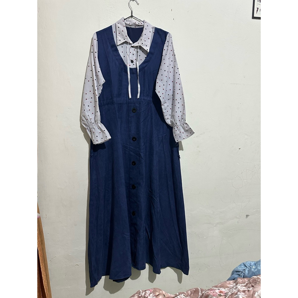 gamis navy lengan motif