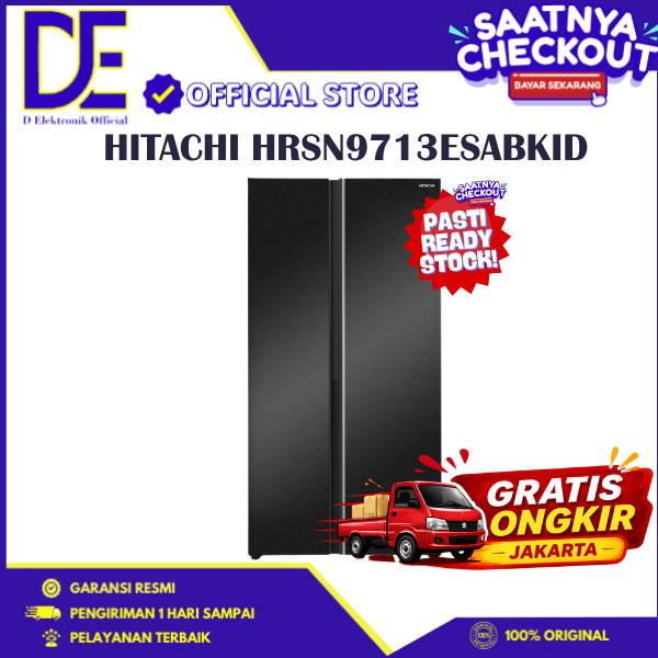 HITACHI HRSN9713ESABKID Kulkas Side by Side 656L Quick Freeze, Kompresor Inverter