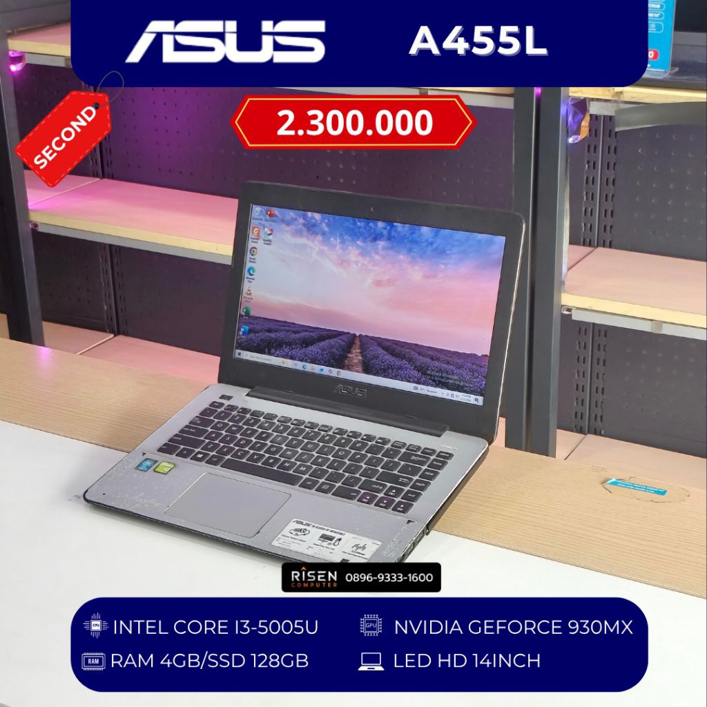 ASUS A455L Intel Core i3-5005U RAM 4GB SSD 128GB HD 14inch Notebook Second Bekas Laptop