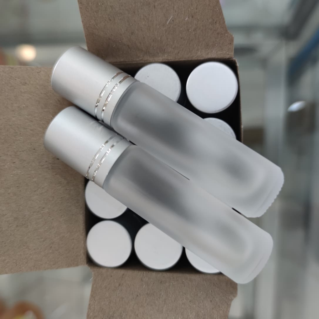 Botol - DOFF SILVER 8 ML | Botol parfum kosong drat roll on putar kaca ( lusin) - doff silver