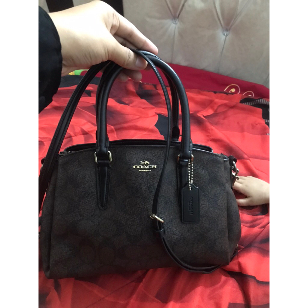 coach mini sage caryall signature mahogany preloved