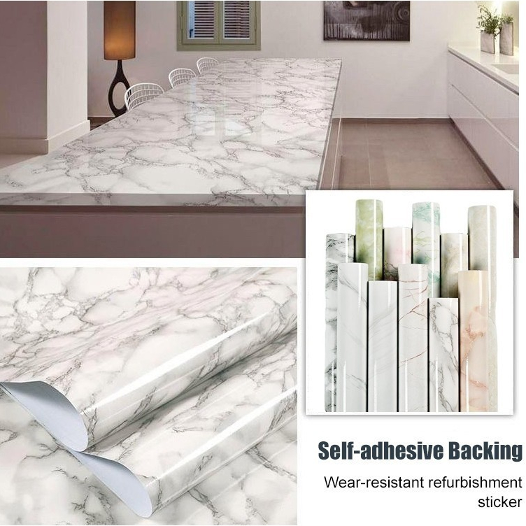 Lantai Wallpaper Stiker Tahan Air Marmer Dapur Makan Wallpaper Marmer Stiker