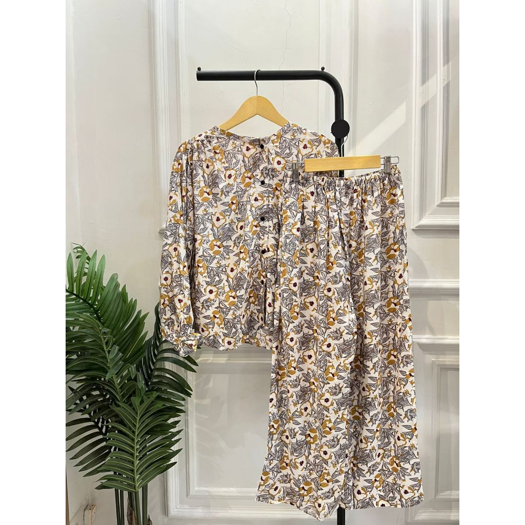 Nuna Set Piyama Jumbo Rayon Ruffle Full Kancing