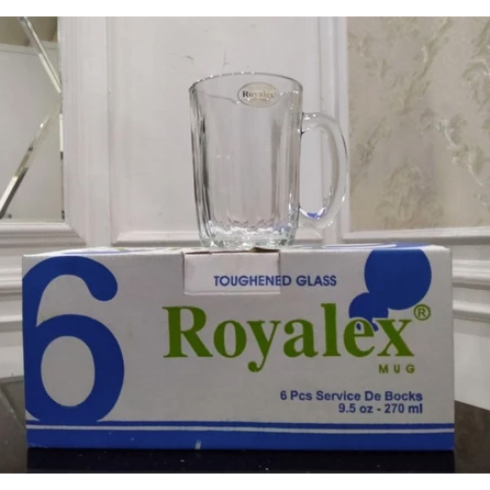 Royalex Gelas Kaca FM-300 / FM-360 (Isi 6 Pcs) - Tempered Glass Mug Tangkai Royalex FM 300 / FM 360
