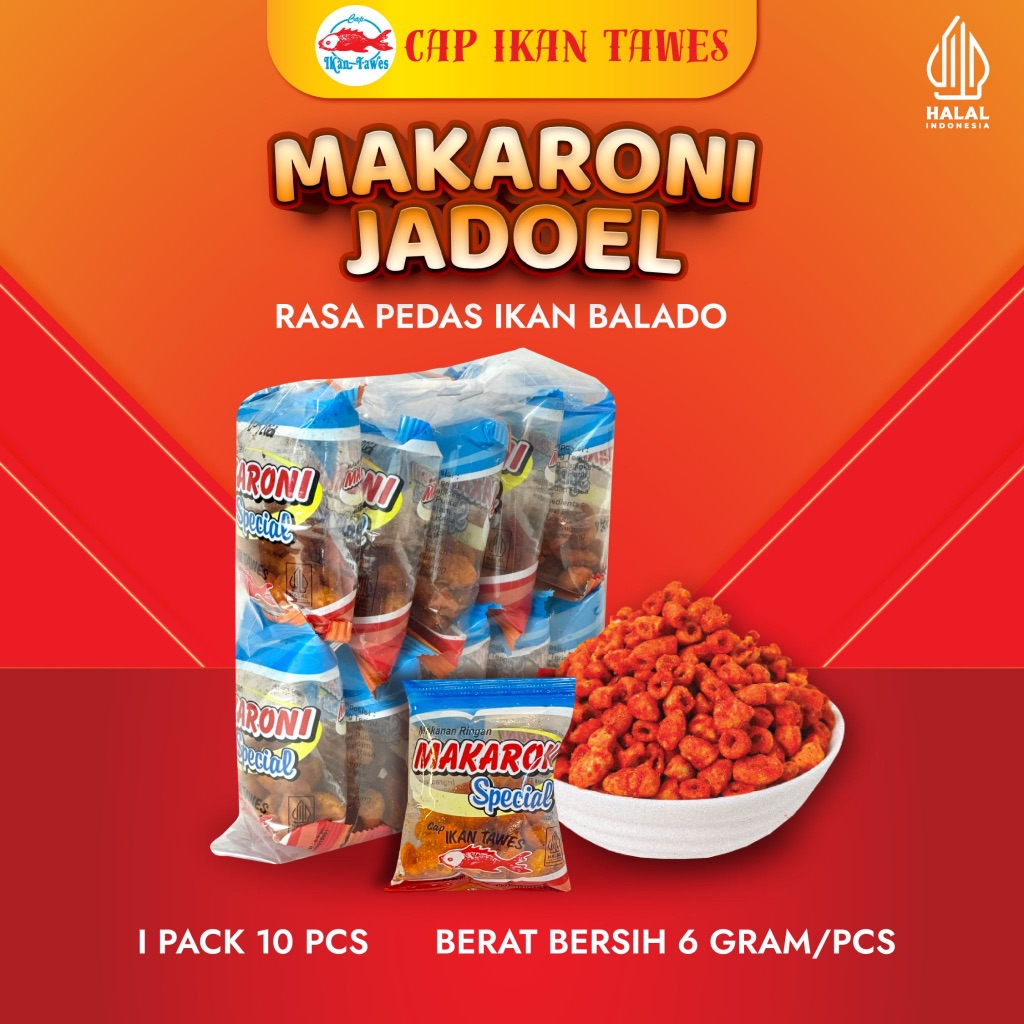 [1 Pack] Maksor Makaroni Jadul Pedas Ikan isi 10 pcs Jajan Warung Grosir Enak Gurih