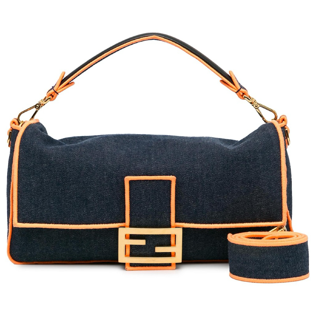 FENDI HAND BAG TAS FENDOY JEANS Large Denim Baguette satchel
