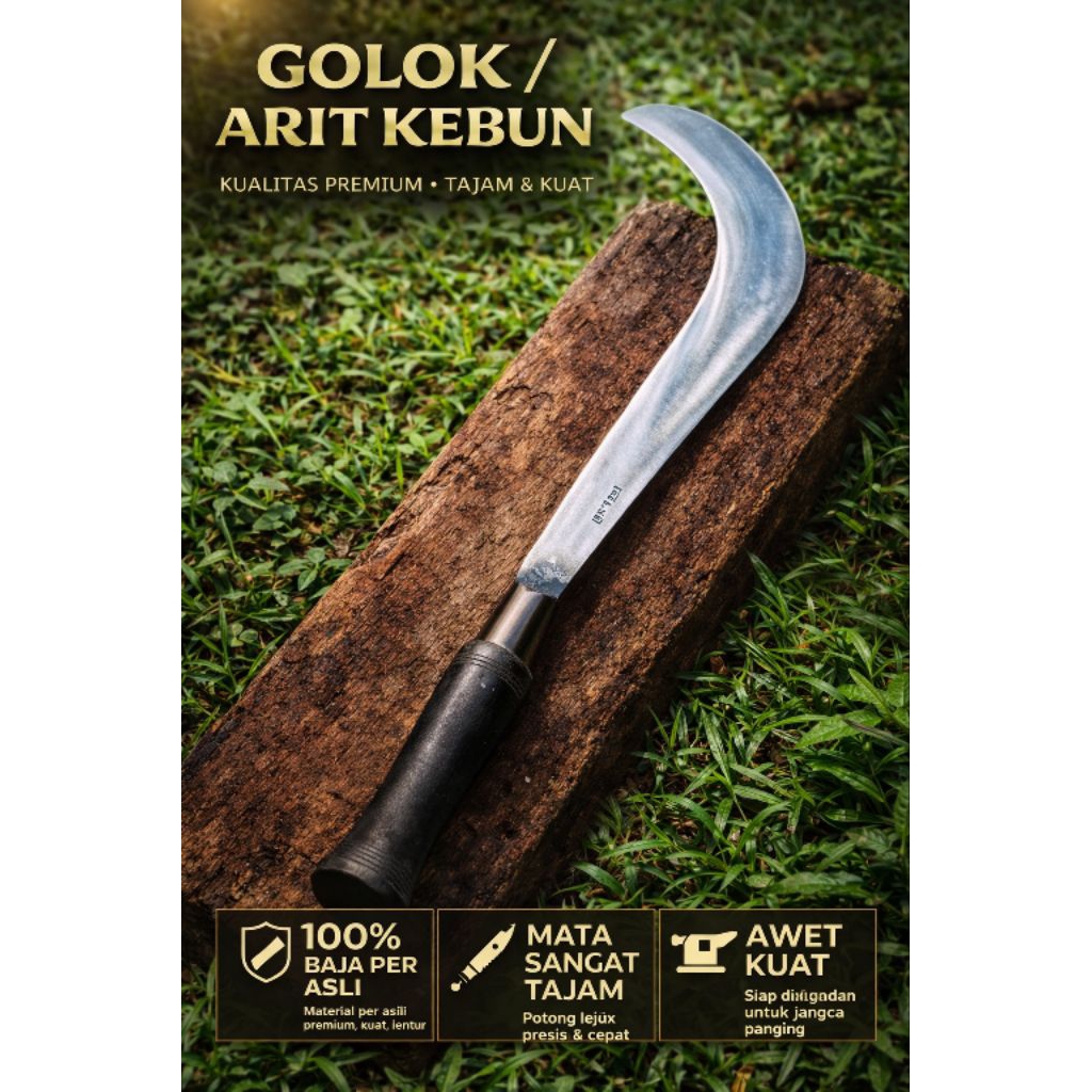 pisau/arit kebun kualitas super tajam bahan baja per original