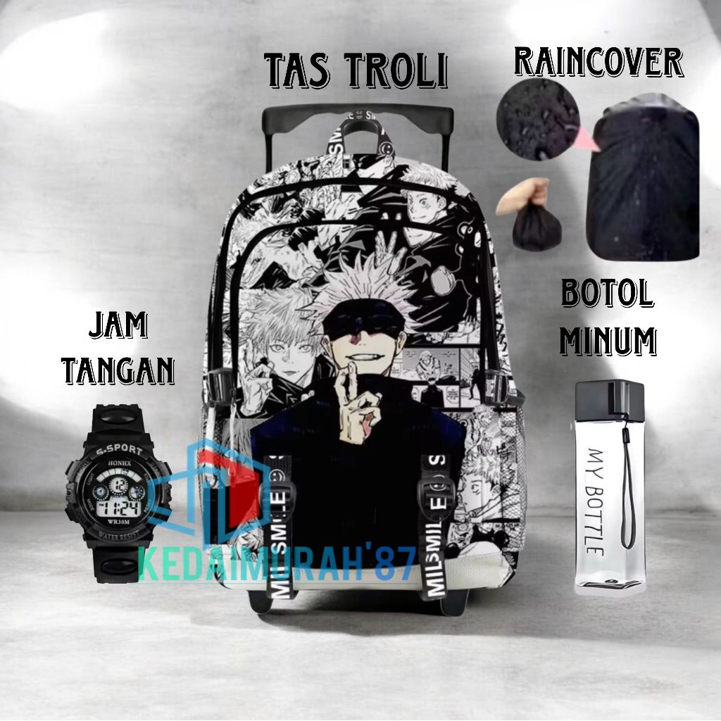 Tas Troli Anak Anime Wibu Tas Ransel Troli Anak Laki-laki Sekolah SD Kapasitas Besar Tas Koper Tas S