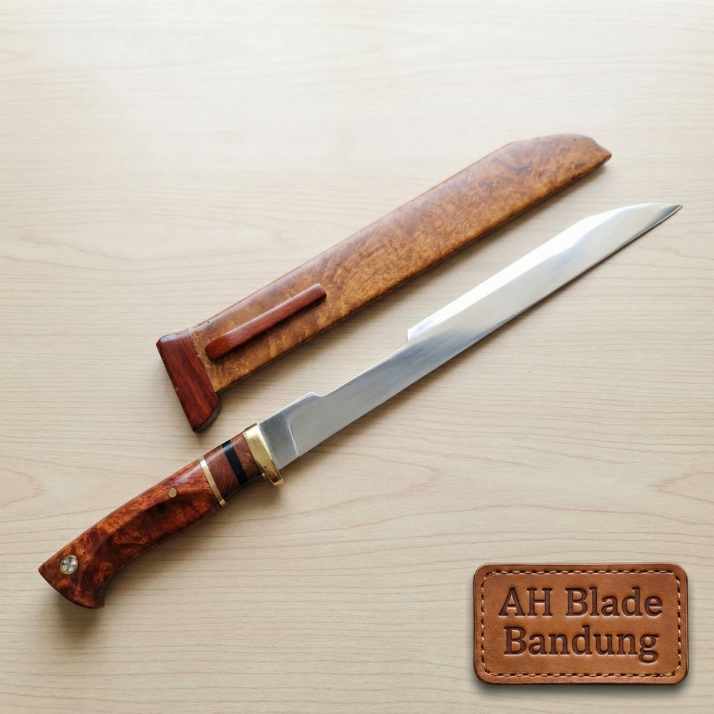 AH Blade Bandung Pisau Sembelih Qurban Super Tajam Bohler Kayu Burl Amboyna