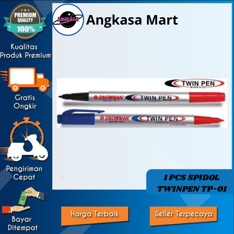 Spidol Twin Pen Snowman TP-1 2 Sisi dengan Ujung Merah dan Hitam - (1PCS)
