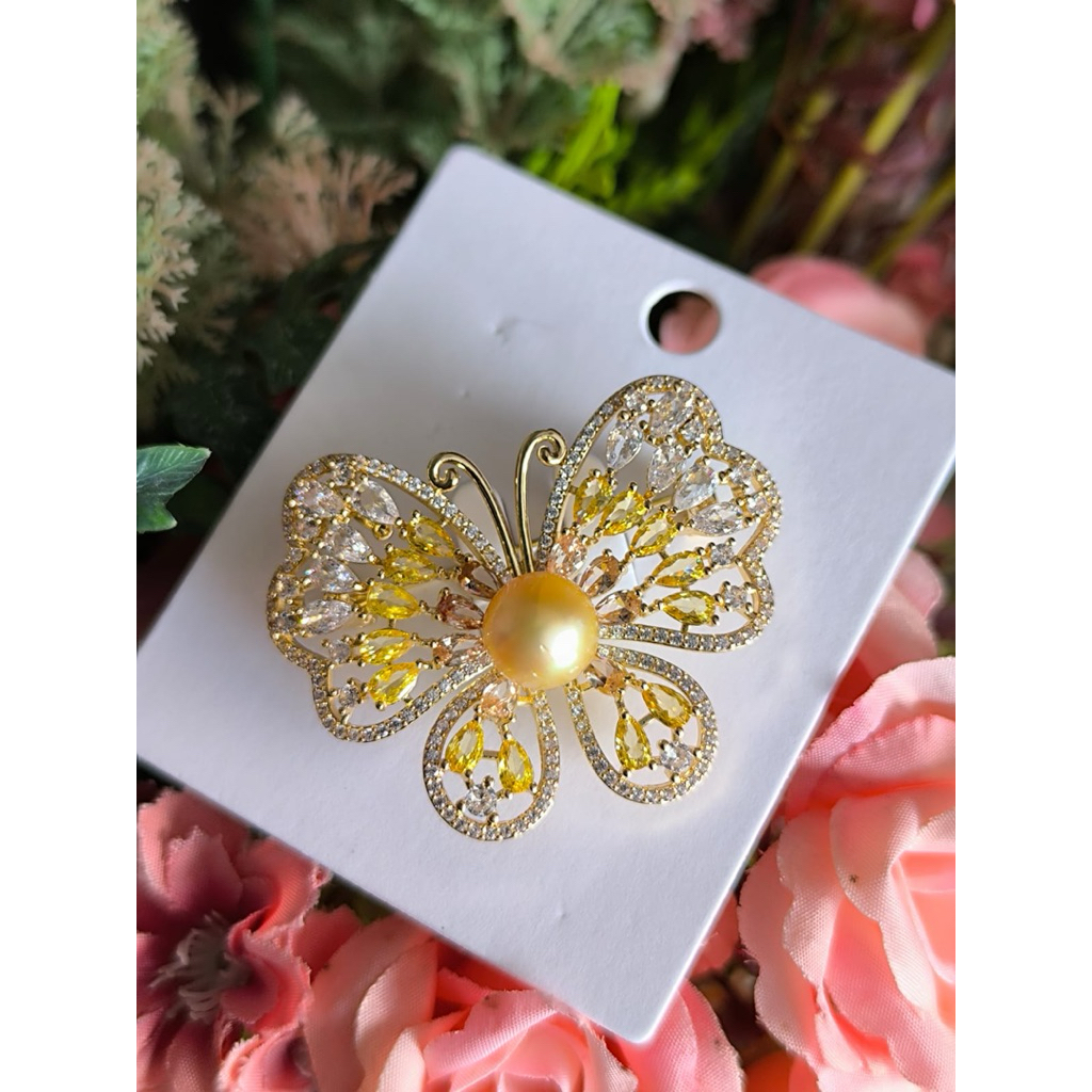 Bros rhodium mutiara laut, berat mutiara 1,45mm size 10mm