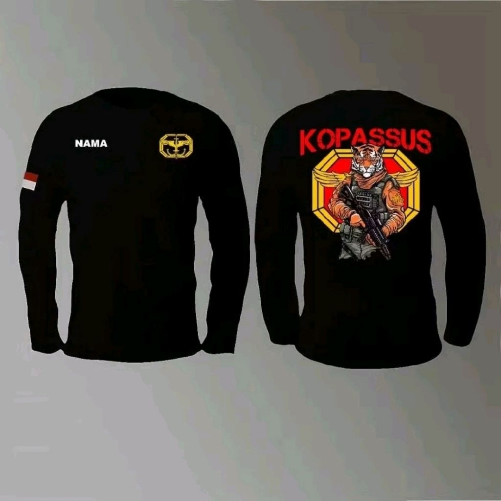 KAOS PANJANG LONGSLEEVE KOPASSUS MERAH BESAR MACAN FREE NAMA