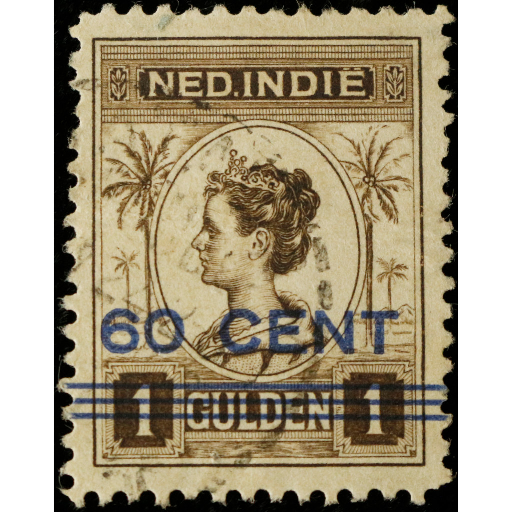 Prangko Hindia Belanda 1908 Ratu Wilhelmina 1 Gulden Overprint 60 Cent