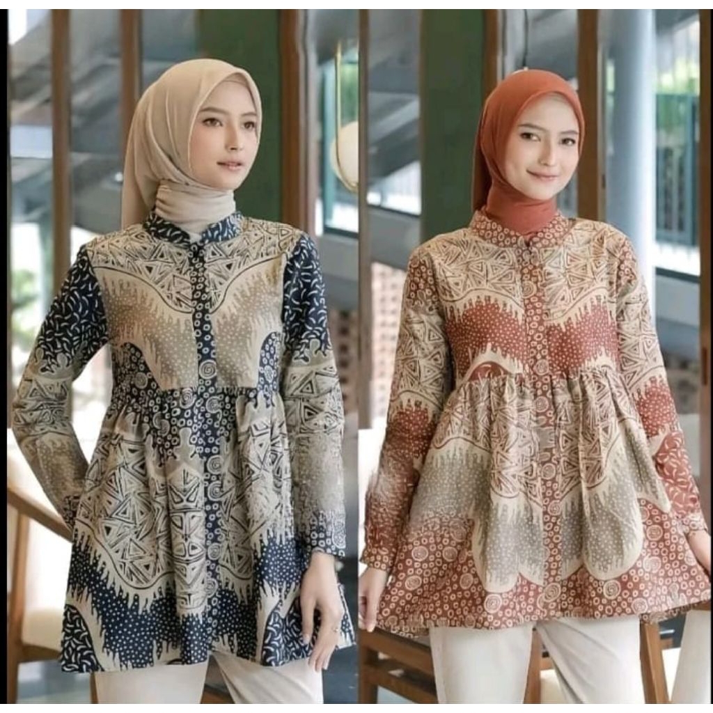 atasan batik wanita baju batik kerja wanita kancing depan modern