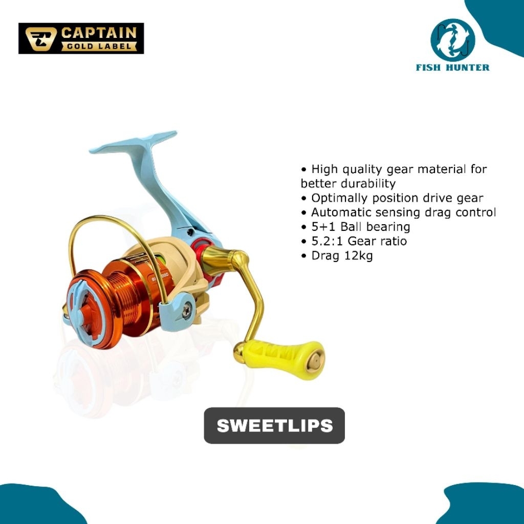 Reel pancing Captain Sweetlips Power handle 5+1 Ball bearing Drag 12kg