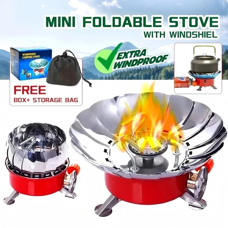 Kompor Camping Mini Portable Gas Stove Bulat kompor Gunung Bunga Selang Tahan Karat Dan Windproof K-