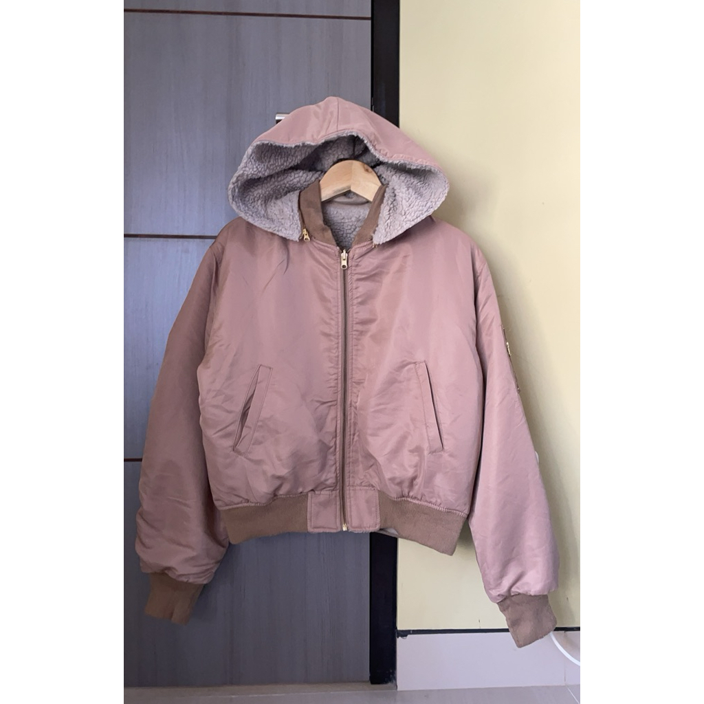 jak3t bolak balik reversible earth music n ecology bomber berhoodie tangan balon coksu & beige