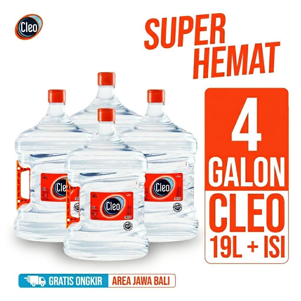 [FLASH SALE] Cleo Air Murni Galon 19 LT Handle SE - 4 Galon GRATIS ISI