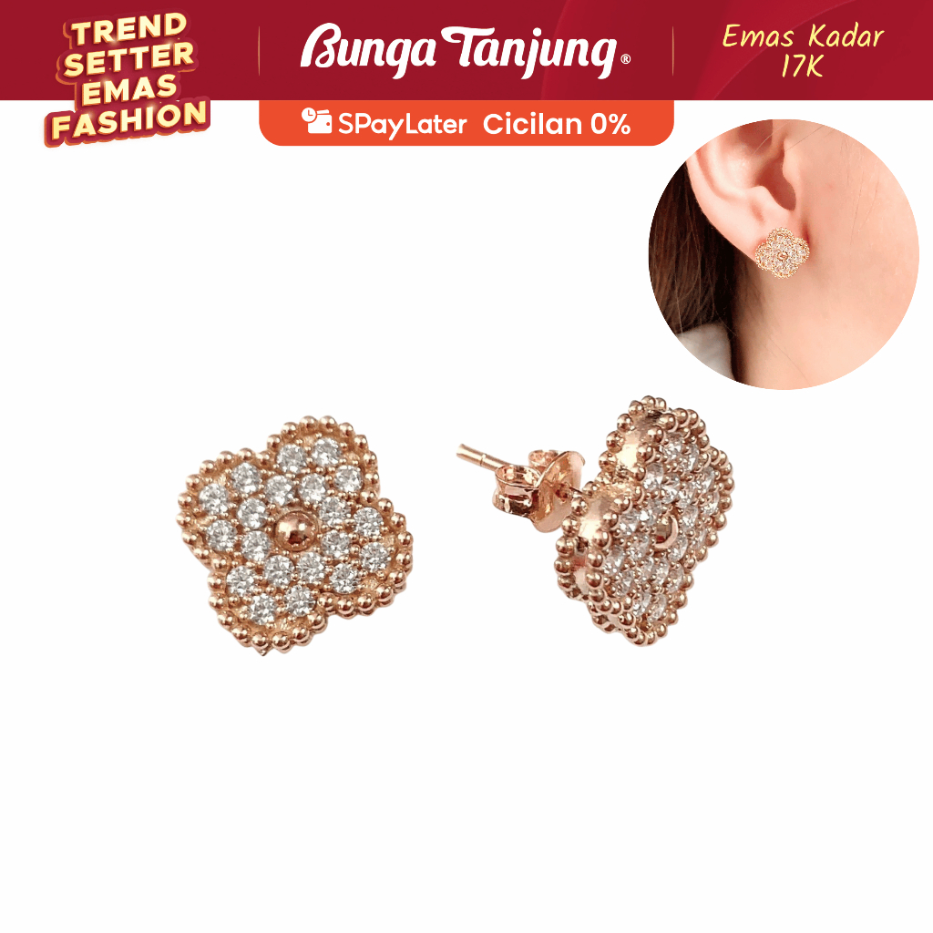 ANTING TINDIK CLOVER STUDS - EMAS 17K - BUNGA TANJUNG GOLD