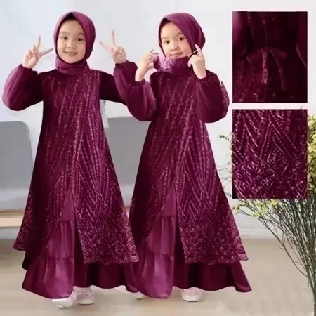 Gamis Anak PerempuanTanggung Olivia Kids BO Size S M L XL XXL XXXL LD 70 CM - 90 CM Usia  3-16 Tahun