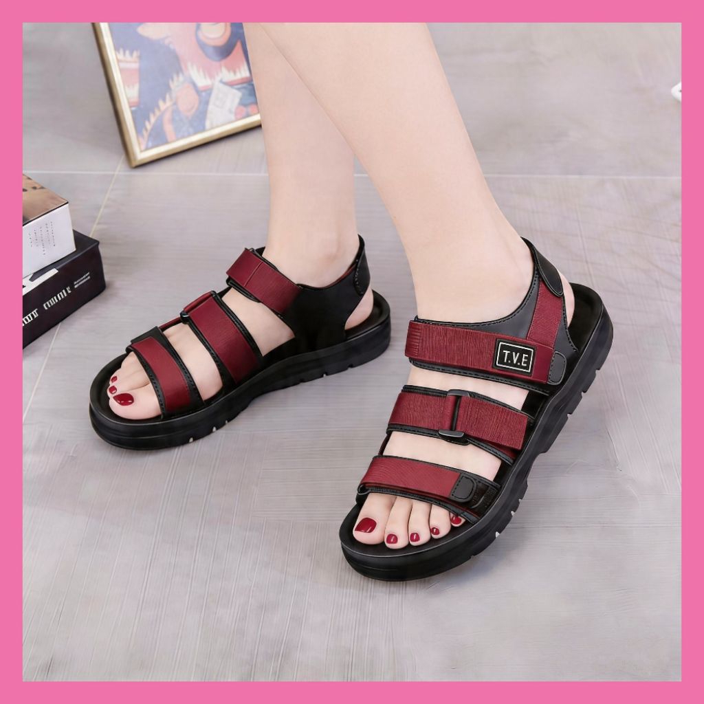 Sandal TVF Reiwal Color Black Maroon Casual