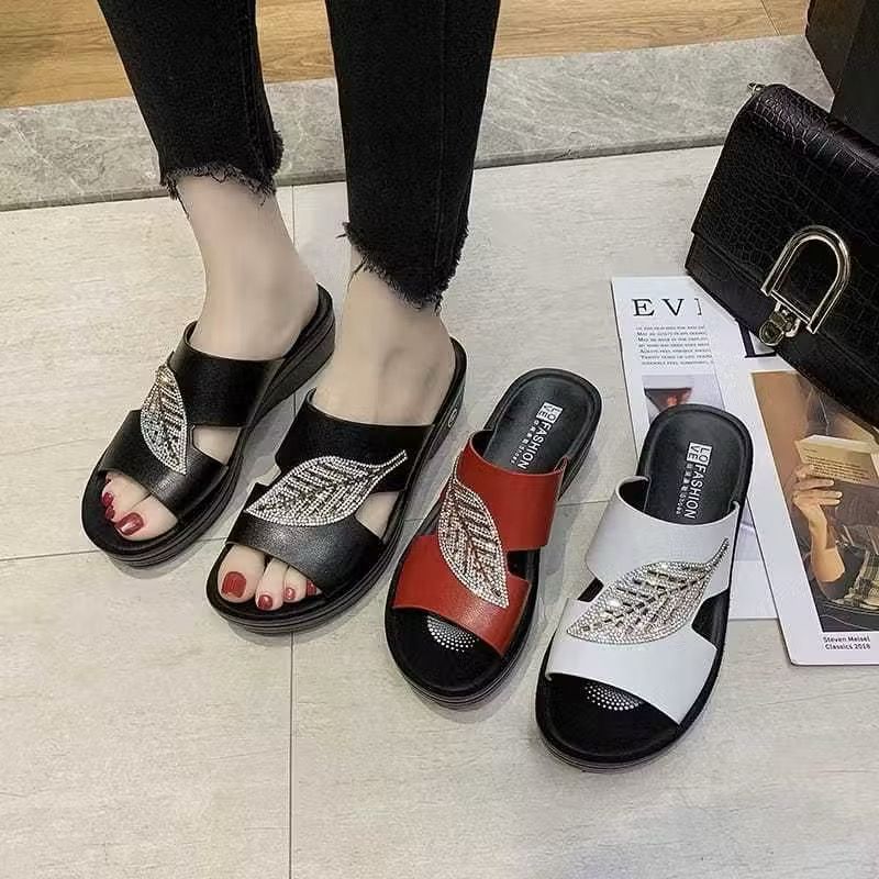Sandal Wanita Wedges Daun Sendal Pesta Kekinian Pesta
