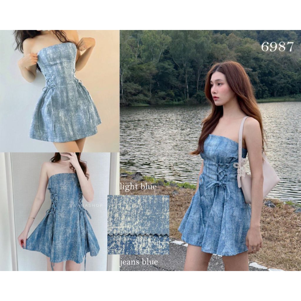 DRES WANITA KEMBEN MOTIF ABSTRAK SEMI DENIM