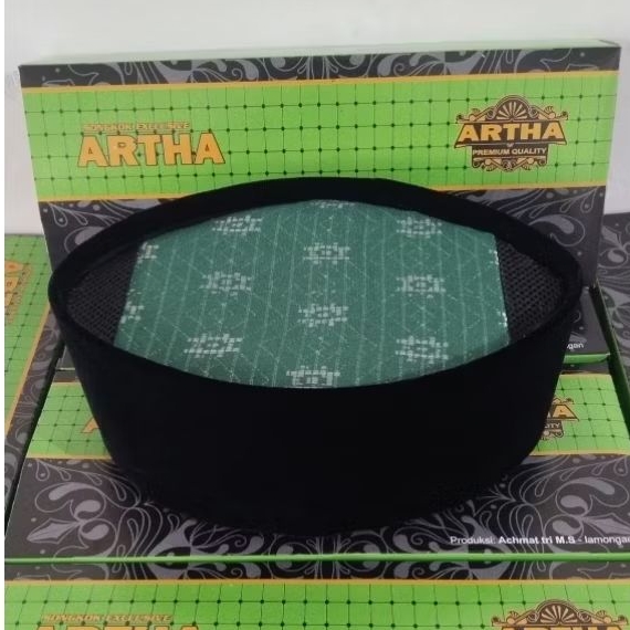 Peci songkok kopiah hitam ac kombinasi kain songket hijau