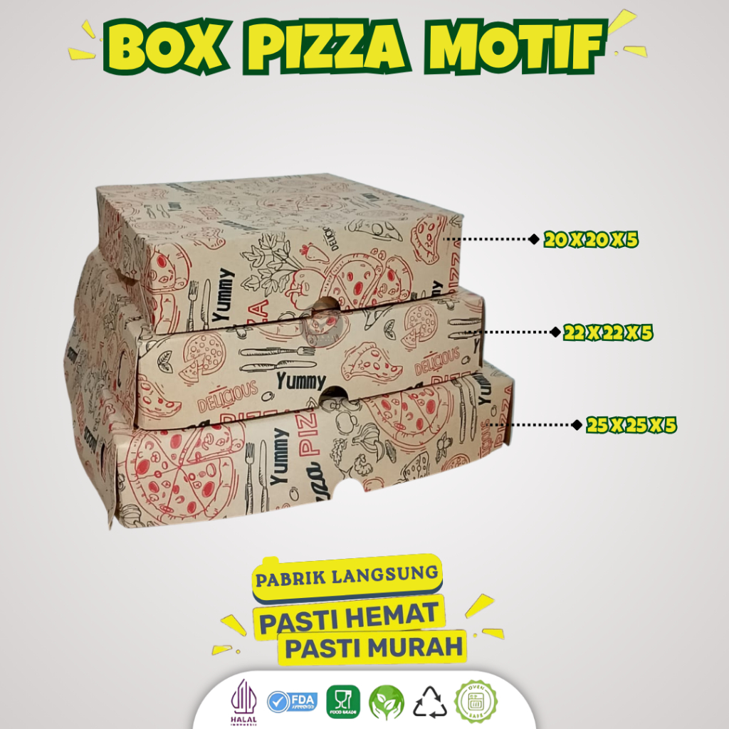 Box Pizza 22x22 / Dus Pizza Motif 22x22 Laminasi / Box Dus Kotak Packing Baju Paket Makanan / B19K4Z