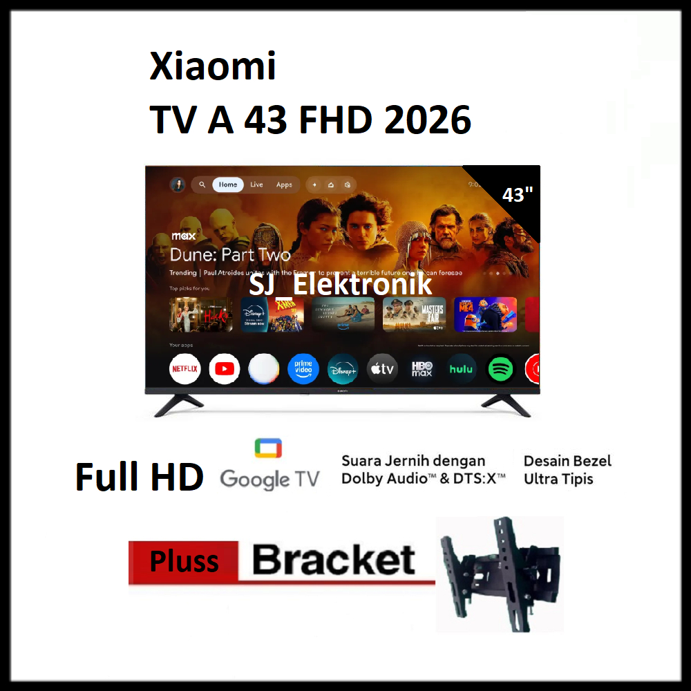 Braket + Xiaomi 43 A 2026 Full HD Google TV | MI Smart TV 43 Inch FHD Dolby Audio