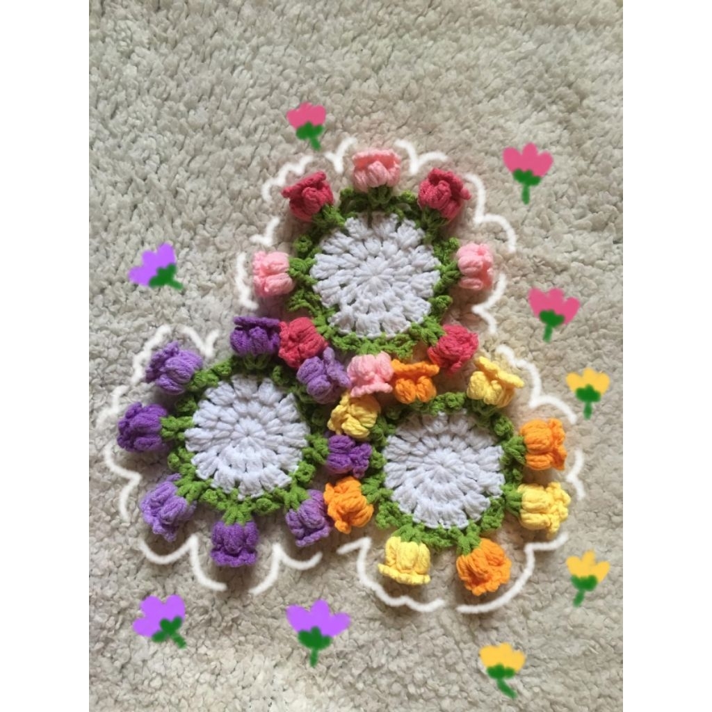 tulip flower crochet coaster