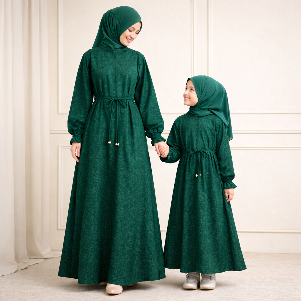 Gamis Couple Ibu dan Anak Wolfis Emboss Premium / Baju Pasangan Ibu Anak Busui Friendly S M L XL XXL