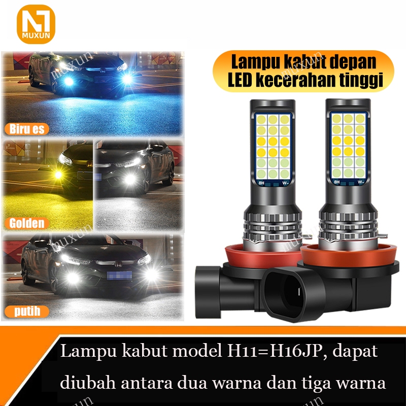 MUXUN Lampu Foglamp H11 H16JP LED 3 Warna untuk Mobil Avanza Xenia - Lampu Kabut Super Terang 2 Warn