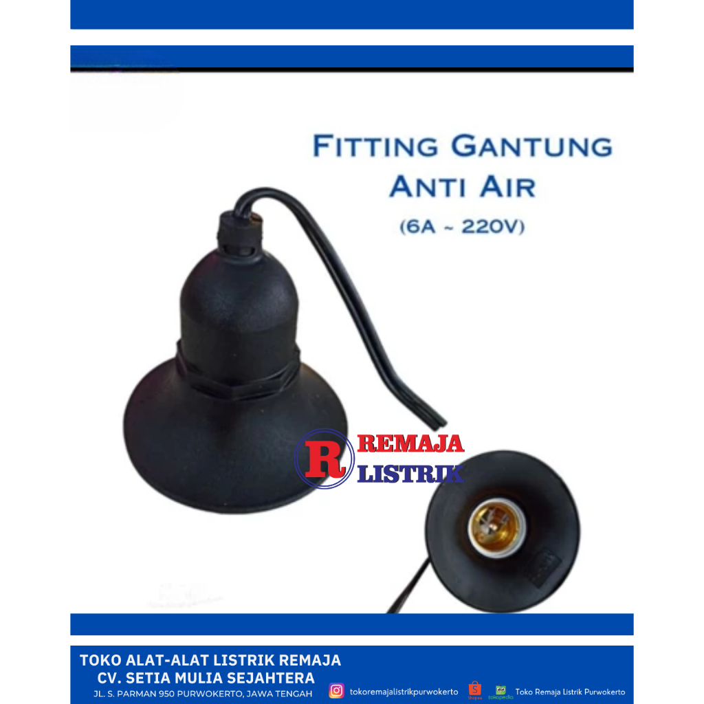 Fiting Gantung Karet Hitam Anti Air E27 / Fiting Lampu Gantung E27 Waterproff Reida