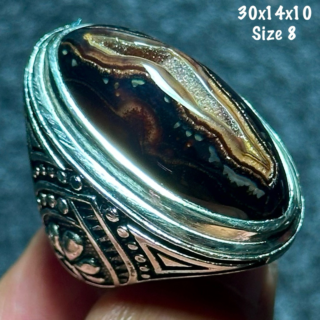 Cincin Batu Akik Natural Yaman Wulung Junder Miss V Combong Alami Kristal (asli alam)