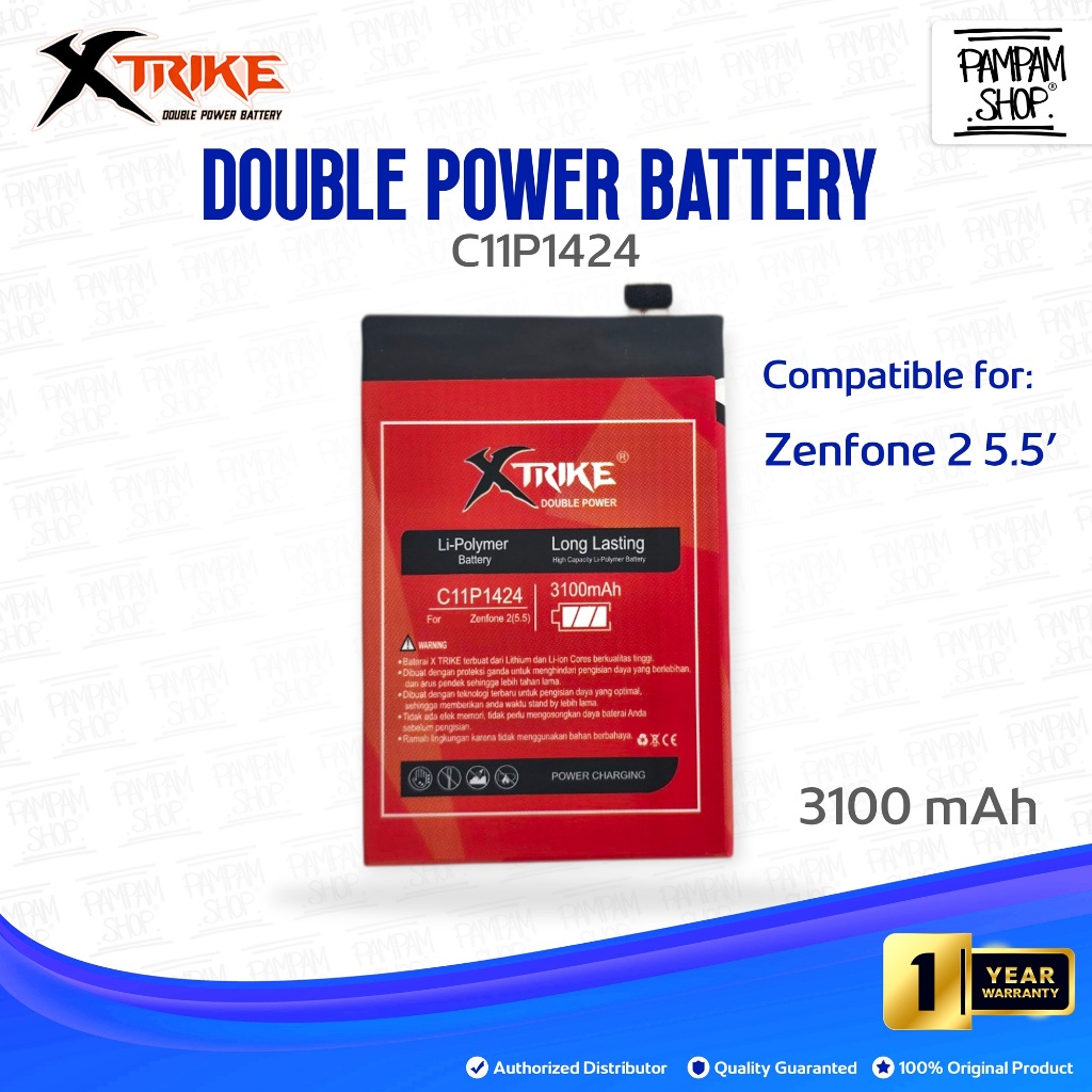 Baterai XTRIKE Double Power Asus Zenfone 2 5.5" Inch ZE550ML ZE551ML C11P1424 Z00AD Batre Batrai Ori