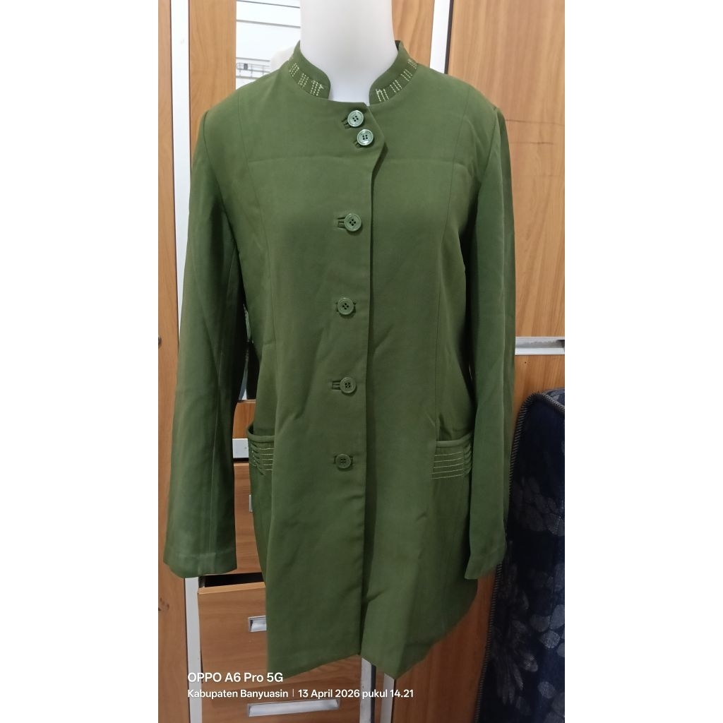 pl Long blazer hijau formal /guru bahan jas berfuring branded