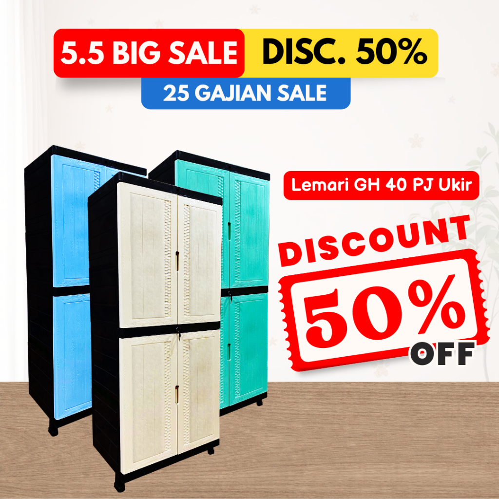 Furniplas - WAPOLIN Lemari Plastik Premium Susun 4 Baju Pakaian Motif Ukir & Kayu Kuat, Awet & Anti 