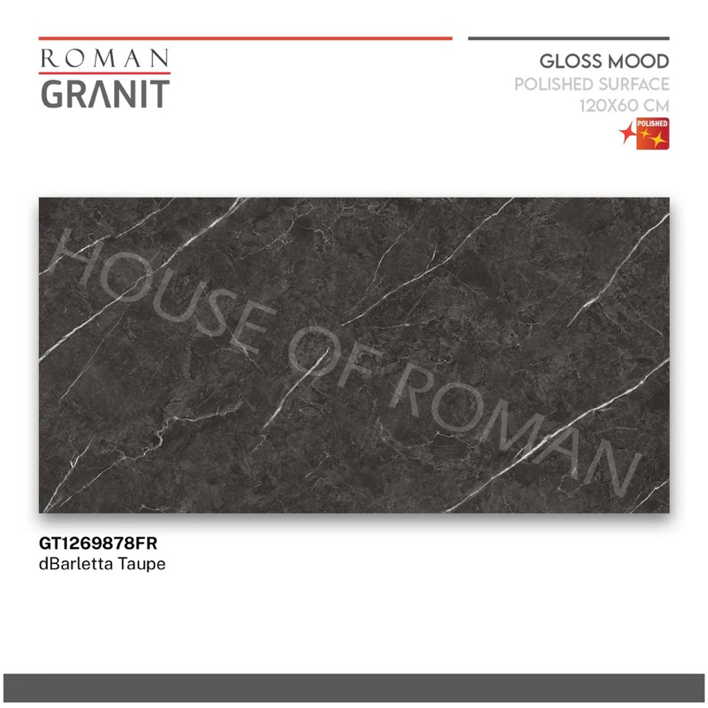 Roman Granit Glossy 120x60 Hitam dBarletta Taupe/Granit Meja Dapur 60x120