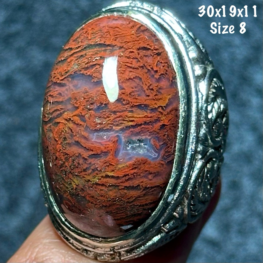 Cincin Batu Akik Natural Lumut Garut Klasik Merah Aquarium Kristal (asli alam)
