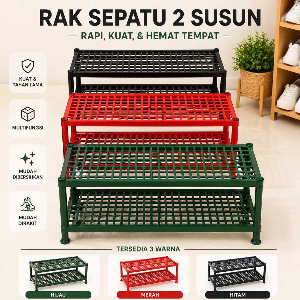 [MURAH] Rak Sepatu Susun 2 Plastik Minimalis Kokoh / Rak Sandal Bongkar Pasang Serbaguna