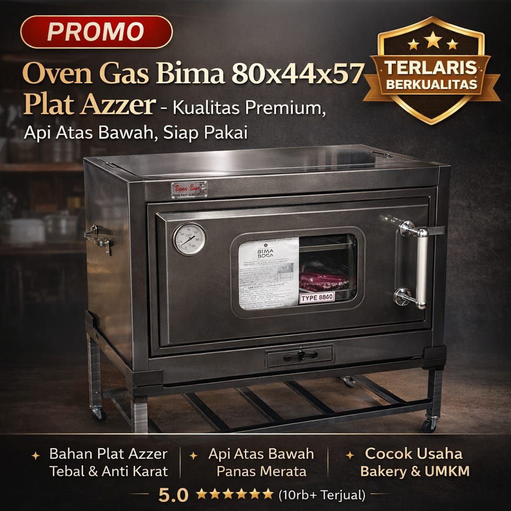 Promo Bima Oven Gas 80x44x57 Plat Azzer Kualitas Premium Api Atas Bawah Siap Pakai Bahan Anti Karat 
