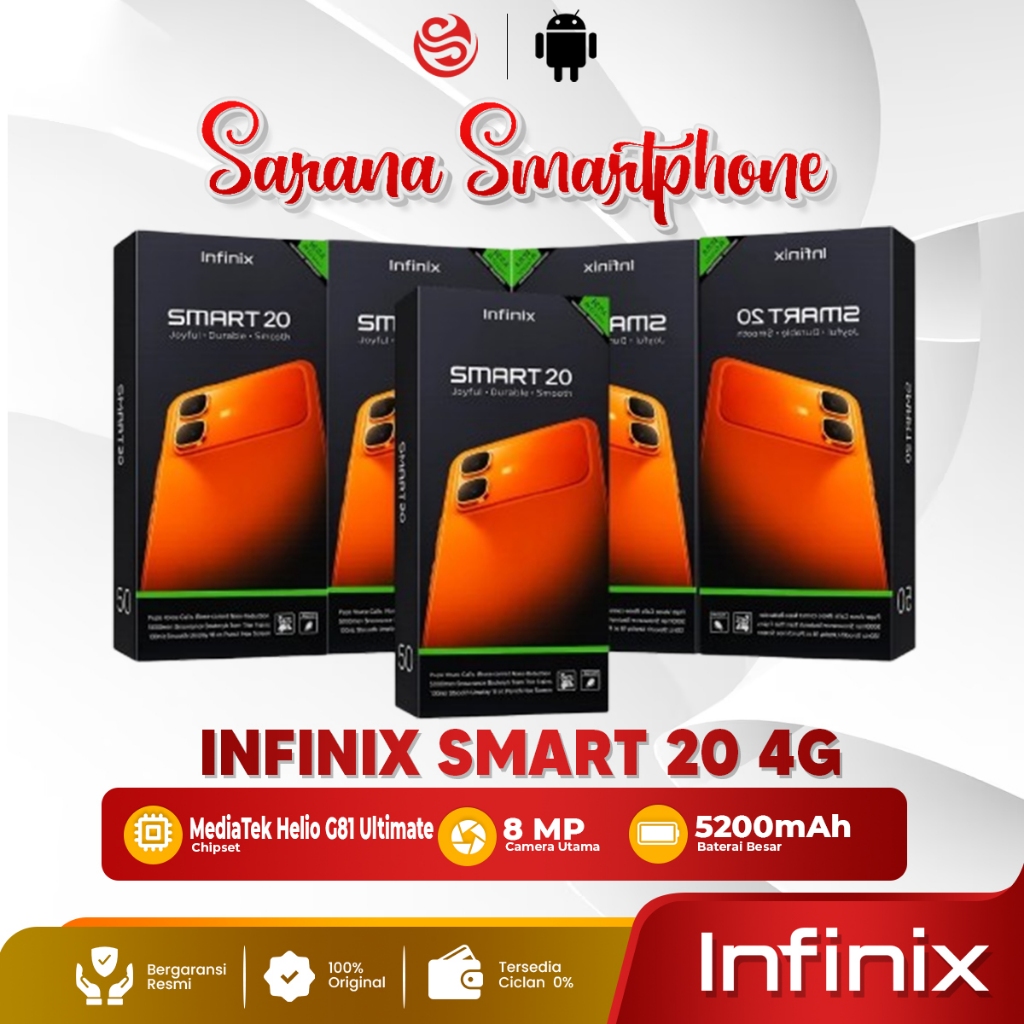 Infinix Smart 20 4/128GB Smartphone Android HP Murah 1 Jutaan Terbaru Garansi Resmi