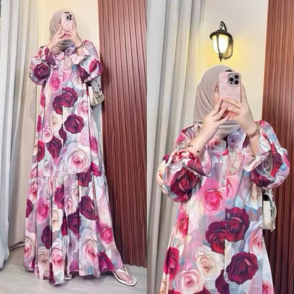 PREMIUM//GAMIS RAYON MOTIF KEKINIAN/DRESS RAYON CANTIK BAHAN ADEM LD115
