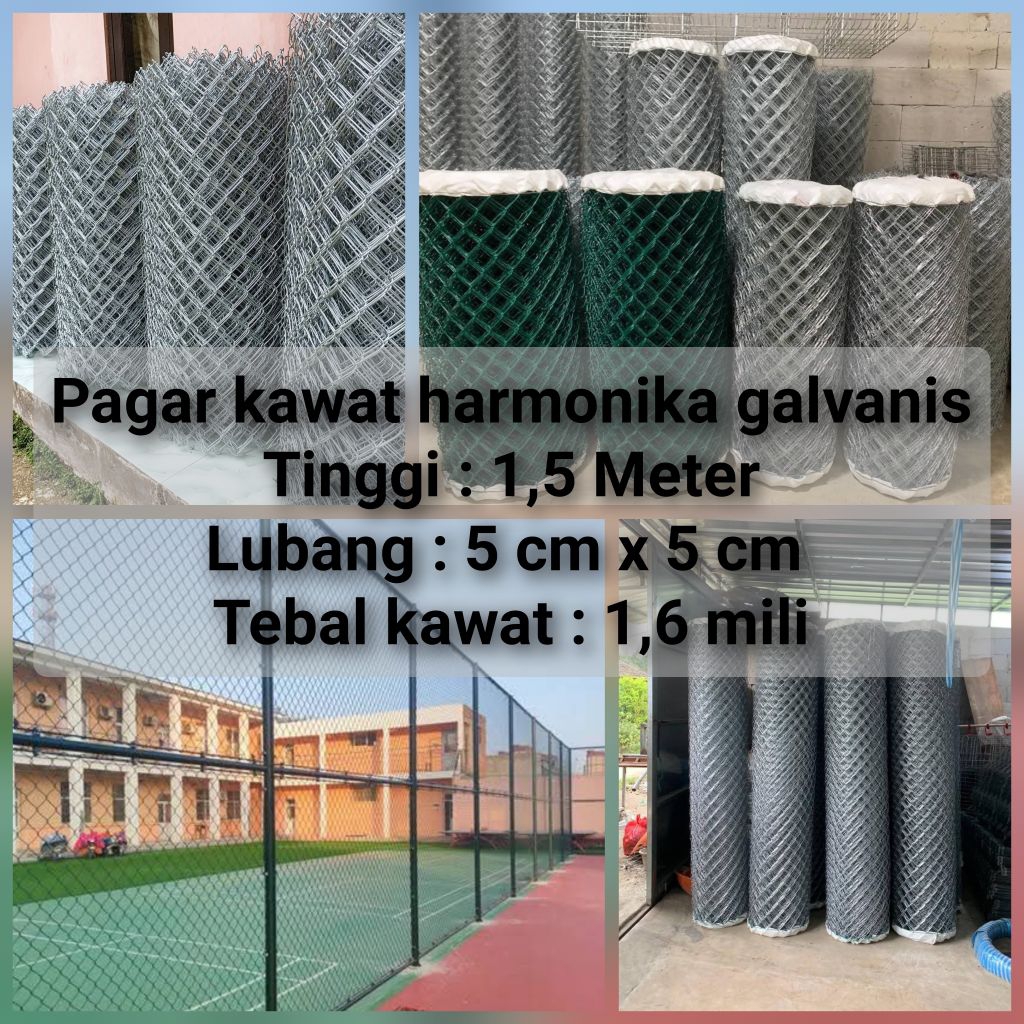 Kawat pagar harmonika galvanis | Tinggi 1,5 Meter | Lubang 5cm x 5cm | Tebal Kawat 1,6mm