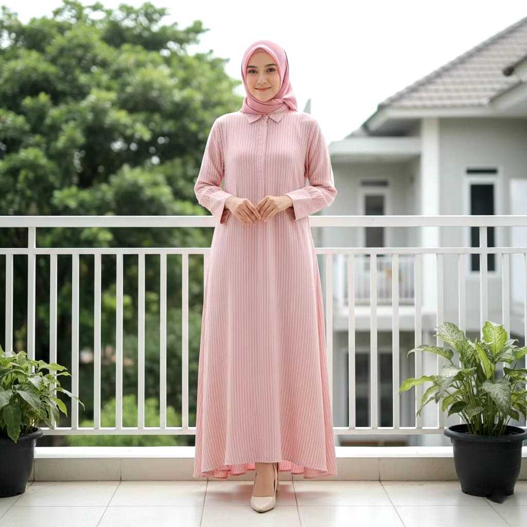 Khalisa Gamis Motif Salur // Baju muslim wanita dewasa Modern & Anggun