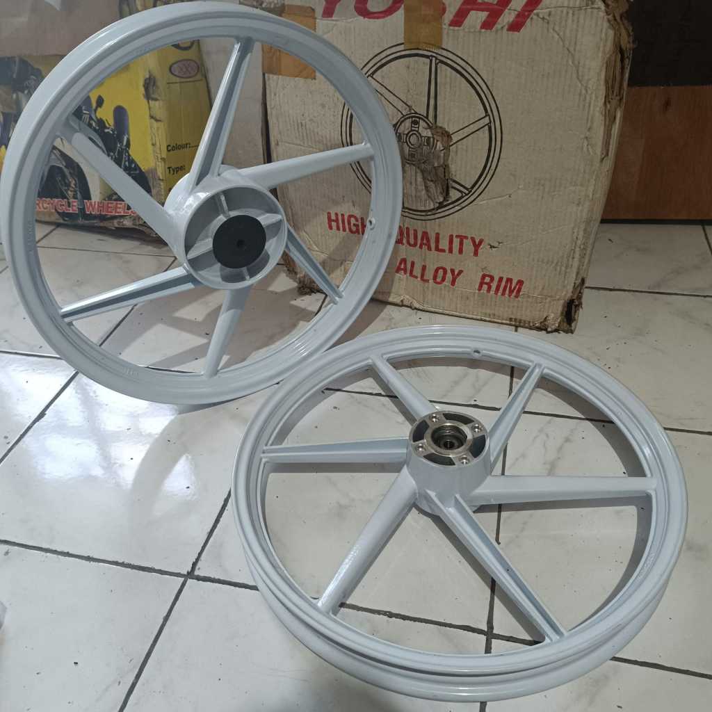 COD HARGA SEPASANG VELG BALOK YOSHI KAWASAKI BLITZ BLITS 140 / 160 X 17 PALANG 6 PUTIH KILAP WHITE /