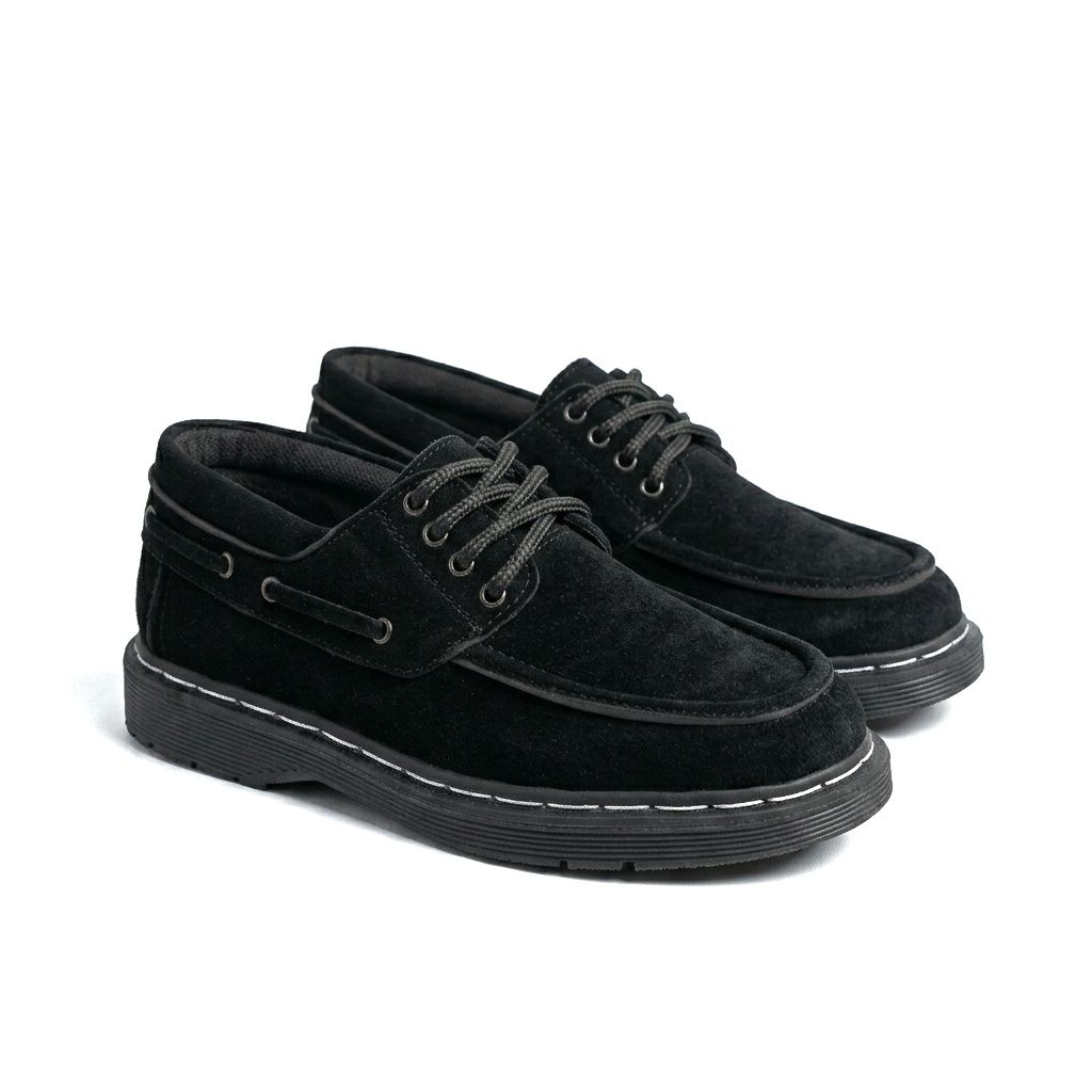 MAKESENSE - Sepatu Formal Oxford Suede Boat Shoes Hitam Kerja Pria