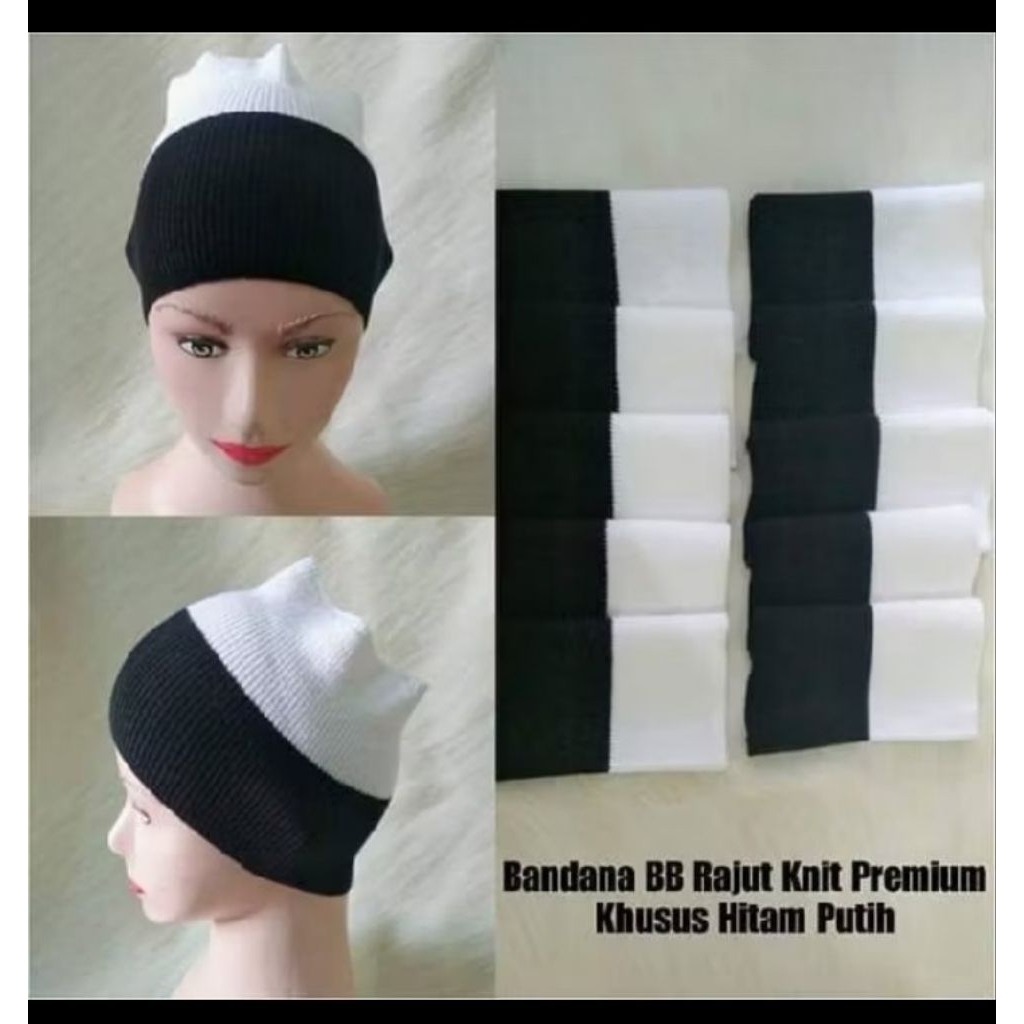 ciput rajut 2 warna hitam putih